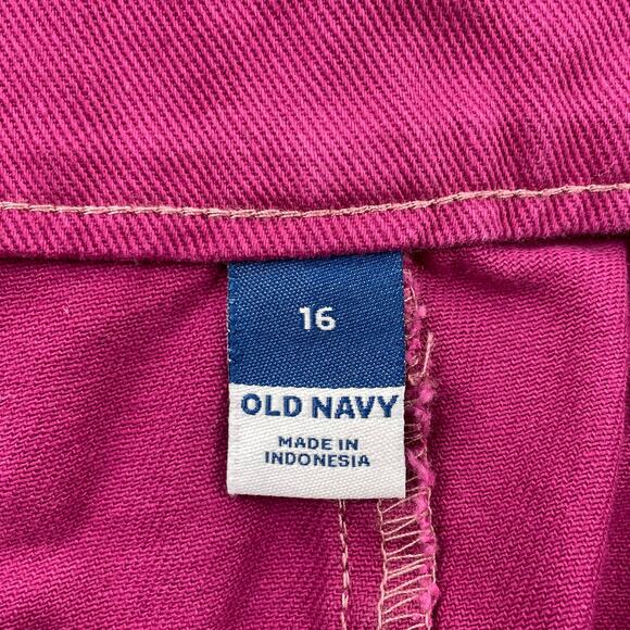 Old Navy Denim Utility Mini Skirt Womens 16 Magenta Pink 100% Cotton Pockets - Picture 3 of 10